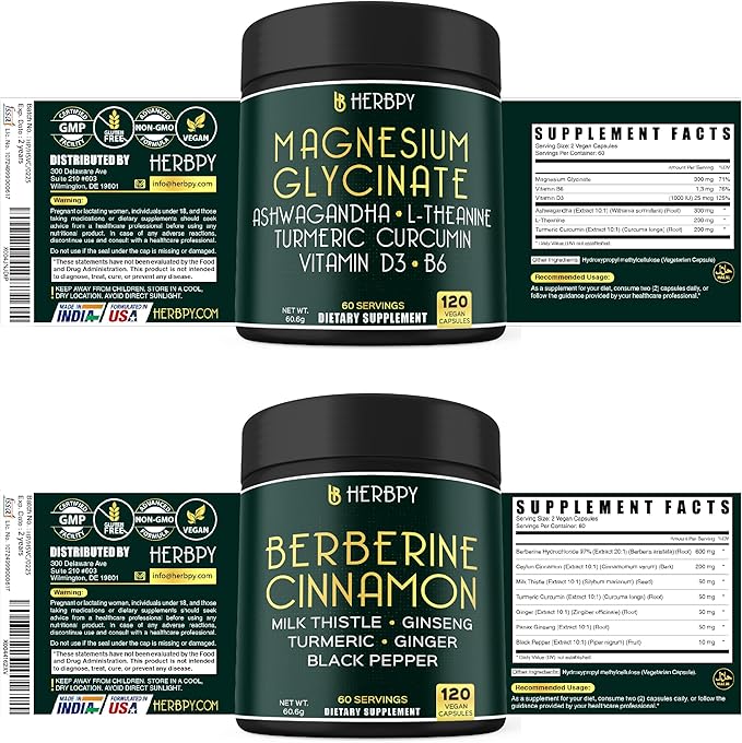 Bundle 6in1 Magnesium Glycinate &amp Berberine HCl 97% Supplement