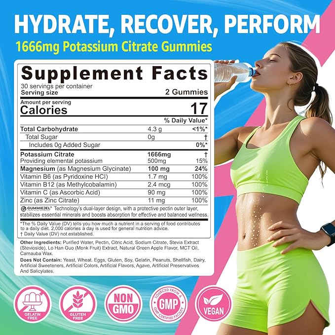 Omega 3 Gummies 2200mg Potassium Citrate Gummies 1666mg for Adults 2 Pack