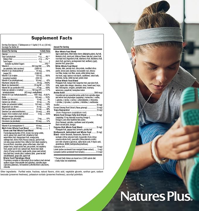 NaturesPlus Source of Life GOLD Multivitamin Liquid - 30 oz - With Vitamins D3 B12 &amp K2 - Blood Bone &amp Immune Support - Vegetarian &amp Gluten Free - 30 Servings