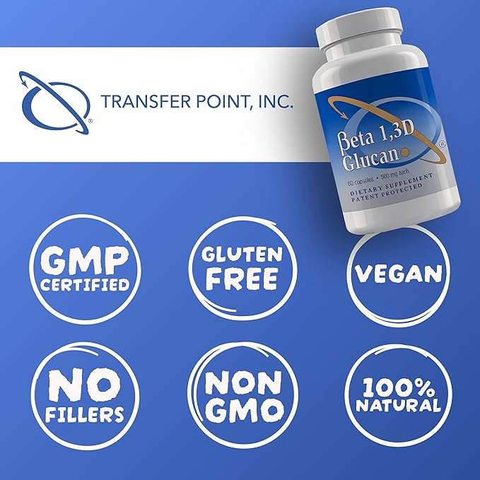 Transfer Point Immune Support Supplement Highly Purified Beta 13D Glucan (Pack of 3-500 mg b-glucan Fiber per Capsule)