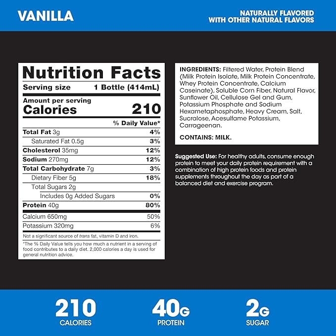 Optimum Nutrition 40g Protein Shake 40g of Protein Naturally Flavored Complete Protein Drink Vanilla 14 Fl Oz 12 Count (Pack of 1) (Packaging May Vary)