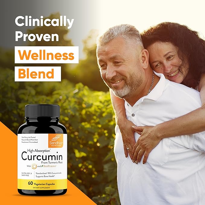 Sandhu's Curcumin C3 Complex with BioPerine 60 Capsules | Non-GMO | High Absorption from Turmeric Root