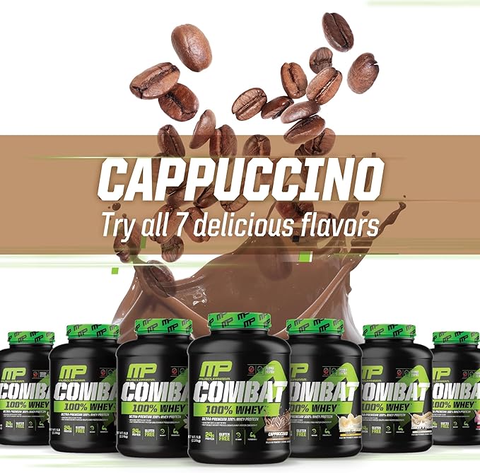 MusclePharm Combat 100% Whey Protein Powder Cappuccino Flavor Fast Recovery &amp Muscle Gain with Whey Protein Isolate High Protein Powder for Women &amp Men Gluten Free 5 lb 70 Servings
