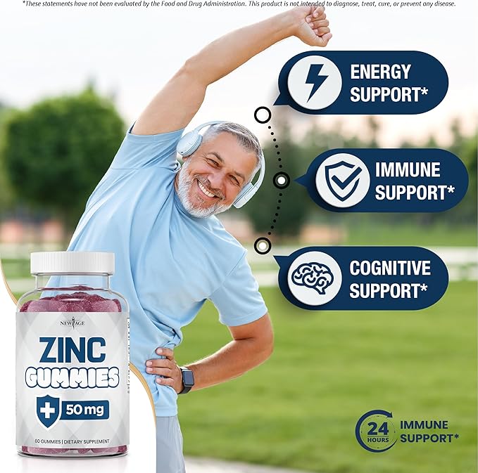 NEW AGE Zinc Gummies - 50mg Zinc Supplement Immune Supplement Antioxidant Non-GMO (60 Count (Pack of 1))
