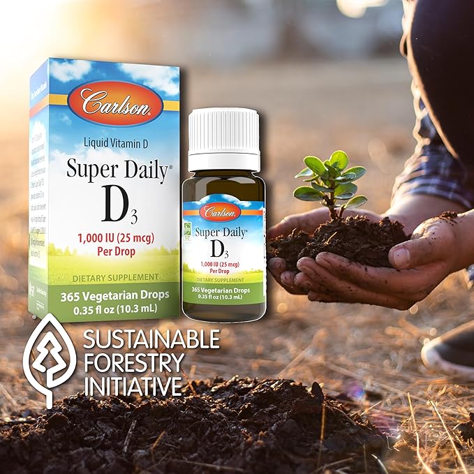 Carlson - Super Daily D3 6000 IU (150 mcg) per Drop Liquid Vitamin D3 1-Year Supply Non-GMO Unflavored 365 Vegetarian Drops (10.3 mL)