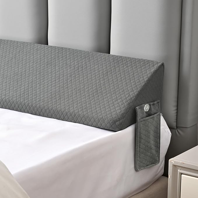 Queen Bed Wedge Pillow for Bed Headboard Gap Filler Light Grey Long Triangle Corner Nora PillowsDense FoamAvoid Things DropsBetween Queen Mattress and FramesUpraise Pillow for Sleeping Bedding
