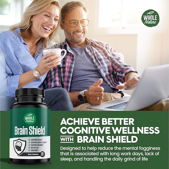 Brain Booster Nootropics - Brain Shield with Ginkgo Biloba Alpha GPC and Bacopa Monnieri Vitamin B12 B3 - Support Focus Memory &amp Clarity Energy &amp Stress Relief. (1)