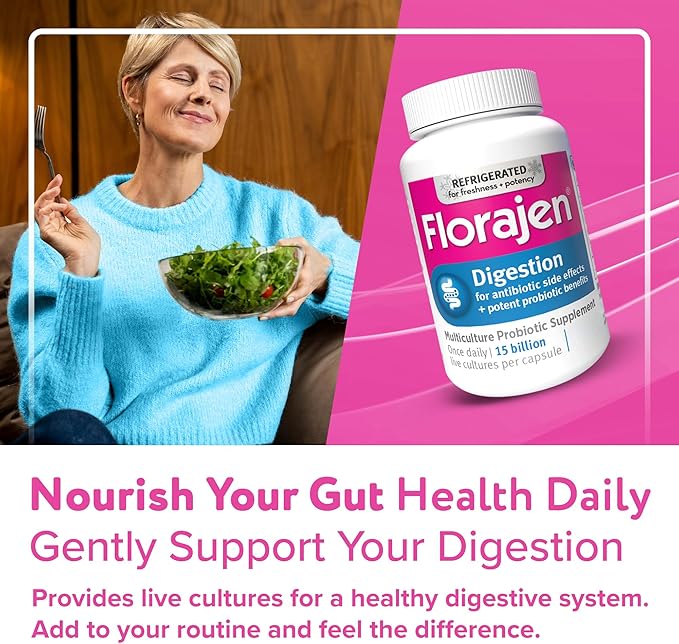 Florajen Digestion Probiotics Gut Health Supplement with Constipation and Bloating Relief for Adults 30 Count (Refrigerated)