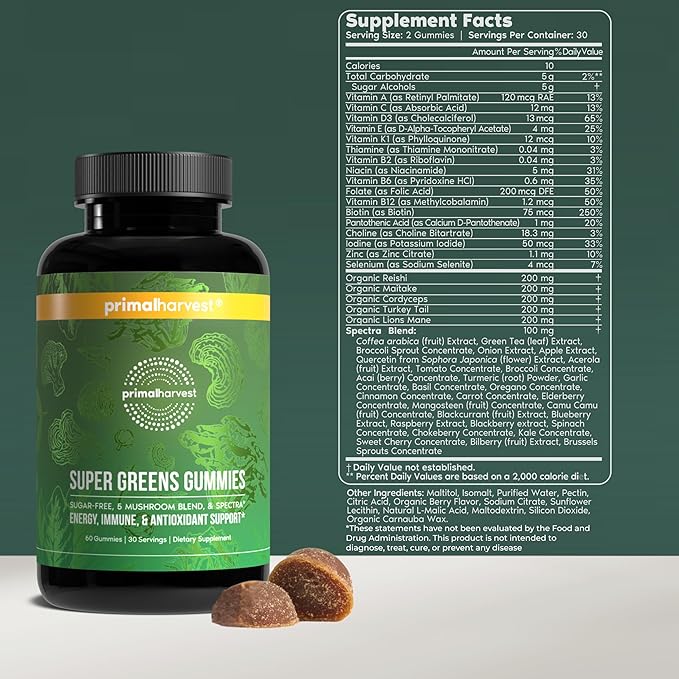 Primal Harvest Daily Two-Step Routine | Ashwagandha + Greens Gummies | 2 Pack | 30 Day Supply