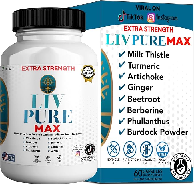 Liv Pure Max Extra Strength Liver Support Supplement 60 Veggie Capsules with Milk Thistle and Natural Ingredients (1)