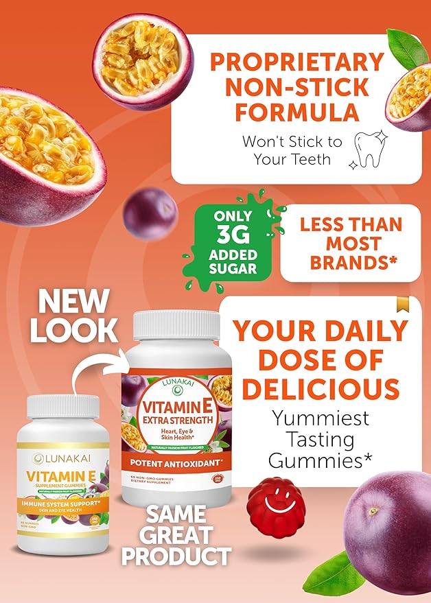 Lunakai Vitamin E and Biotin Gummies Bundle - 3000 mcg Gummies for Adults Energy Support and Bone Health - Vitamins for Hair Skin and Youthful Appearance