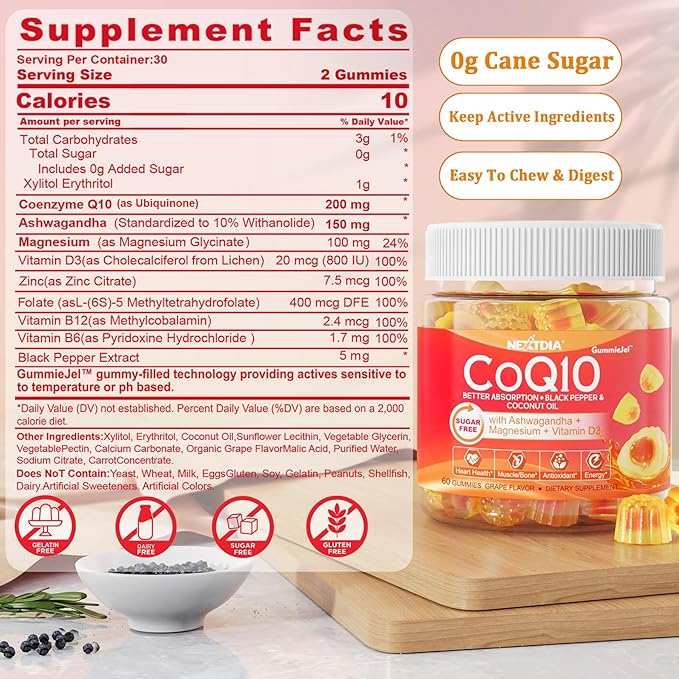 Sugar Free C + D3 + Zinc Immune Gummies + Sugar Free CoQ10 200mg Filled Gummies