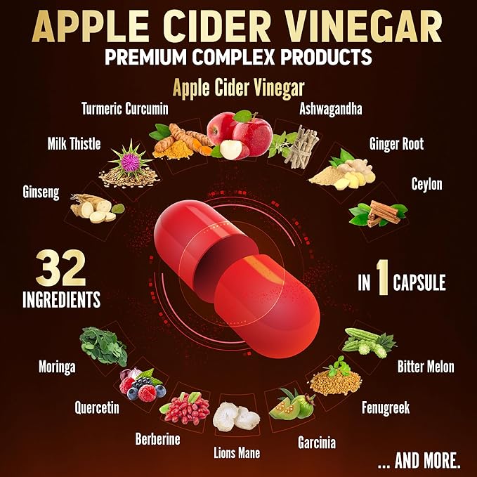 Zolotus 32in1 Apple Cider Vinegar Capsules with Turmeric Cinnamon Milk Thistle Elderberry Quercetin &amp More for Supports Digestion Immune - 180 Capsules