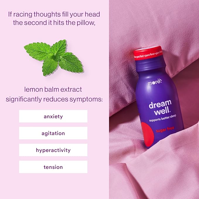 More Labs Dream Well 5MG Melatonin Holistic Sleep Drink Solution Non-Habit Forming with 5HTP Lemon Balm Jujube Seed Glycine (Pack of 24)