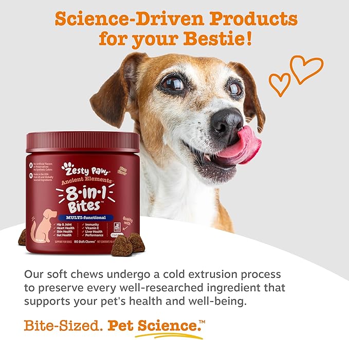 Zesty Paws Dog Multivitamin Chewable Dog Vitamins and Supplements for Hip &amp Joints Skin &amp Coat Omega 3 Fish Oil for Dogs- Senior &amp Puppy Multivitamin - Bison- 90ct