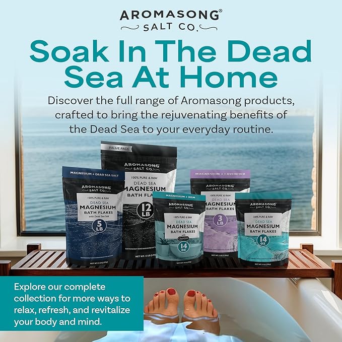 Aromasong Ultimate Magnesium Bundle: 3lb Dead Sea Magnesium Flakes + 100% Pure Dead Sea Magnesium Oil Spray for Relaxation and Wellness