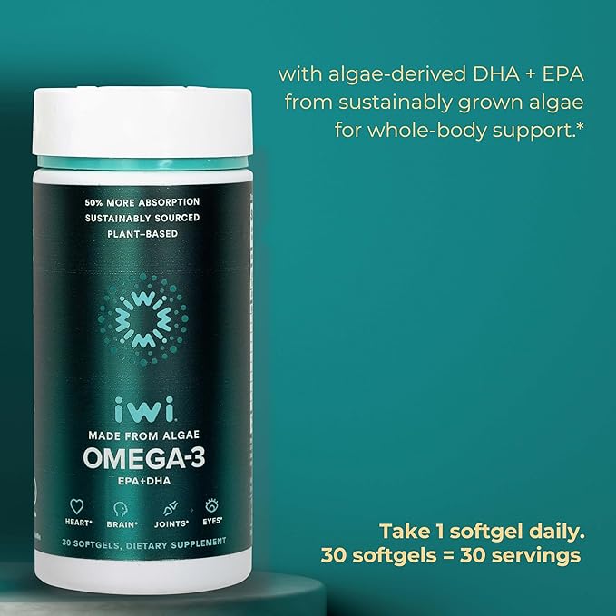 Iwi Omega-3 &amp Brain Omega-3 Bundle 30 Servings Vegan Plant-Based Algae Omega 3 with EPA + DHA Krill &amp Fish Oil Alternative No Fishy Aftertaste