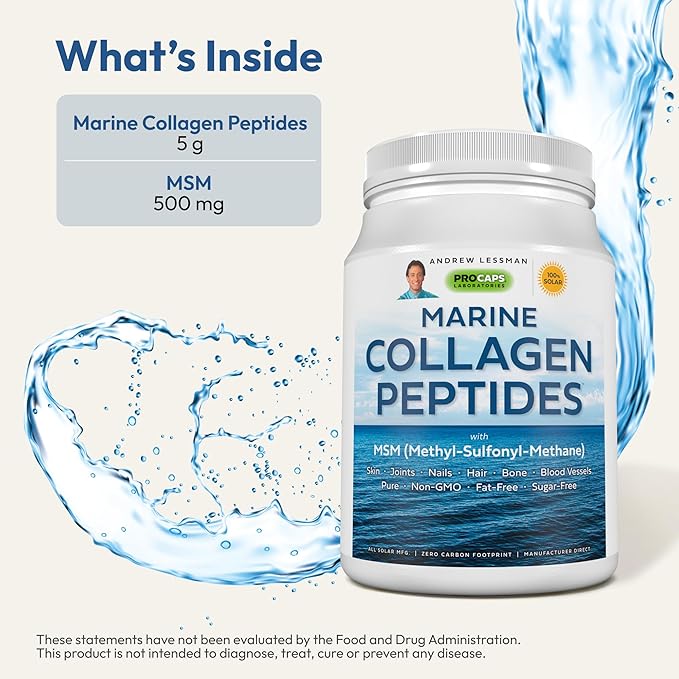 ANDREW LESSMAN Marine Collagen Peptides Powder and MSM 60 Servings - Supports Radiant Smooth Soft Skin Comfortable Joints. Pure. Super Soluble No Fishy Flavor No Additives Non-GMO
