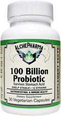 100 Billion Probiotic - 12 Strains with Prebiotics | Shelf Stable &amp Acid Resistant Probiotic for Digestive &amp Immune Health Support for Women and Men