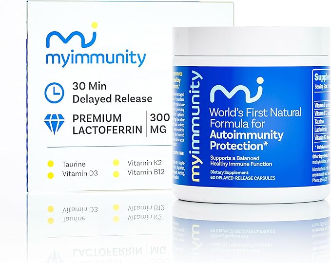Immune Balance Supplement | Grass-Fed Lactoferrin Taurine Vitamins D3 K2 &amp B12 | 30-Min Delayed-Release | Promotes Gut Digestive &amp Overall Wellness | Low Lactose Made in USA