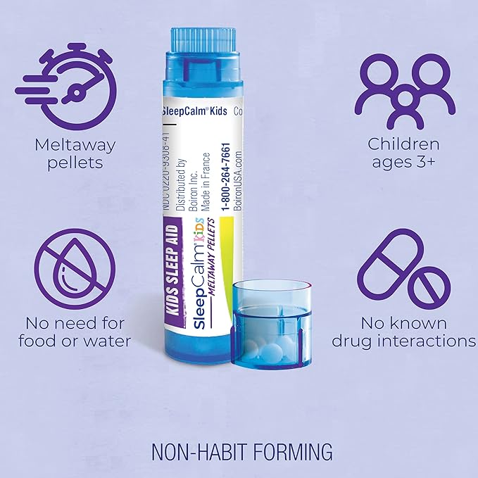 Boiron SleepCalm Kids Sleep Aid for Deep Relaxing Restful Nighttime Sleep - Melatonin-Free and Non Habit-Forming - 80 Pellets per Tube - 4 Total Tubes Sleep Calm