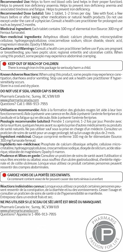 Ferofit - Ferrous Fumarate 300mg (100mg Elemental Iron) Prevents Anemia Due to Deficiency Iron Supplement for Women &amp Men 500 Tablets