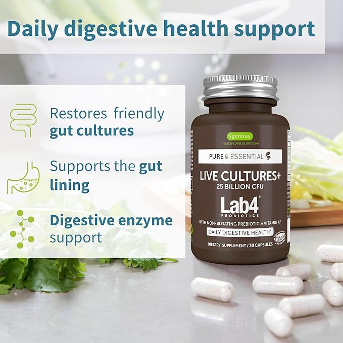 Pure &amp Essential Vegan Collagen Peptide Protein Powder + Live Cultures+ Lab4 Probiotics Vegan Bundle Collagen Boosting Formula + 25 Billion CFU Lactobacillus Acidophilus &amp Bifidobacterium by
