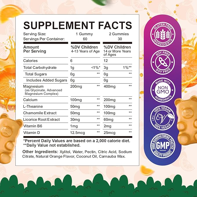 2 Pack Magnesium Glycinate Gummies for Kids &amp Adults Stawberry &amp Orange Flavor