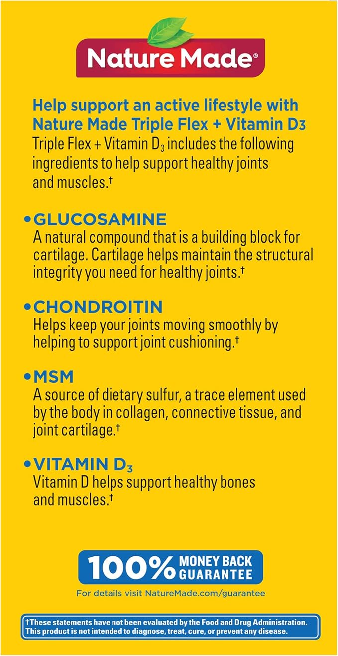 Nature Made TripleFlex Triple Strength Caplets with Vitamin D3 120 Count for Joint Support