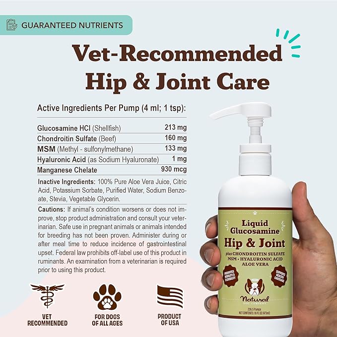 Natural Dog Company Liquid Glucosamine for Dogs Hip &amp Joint Oil Extra Strength Cartilage Joint Supplement for Dogs Helps Mobility Eases Occasional Stiffness Glucosamine Chondroitin 32 oz.