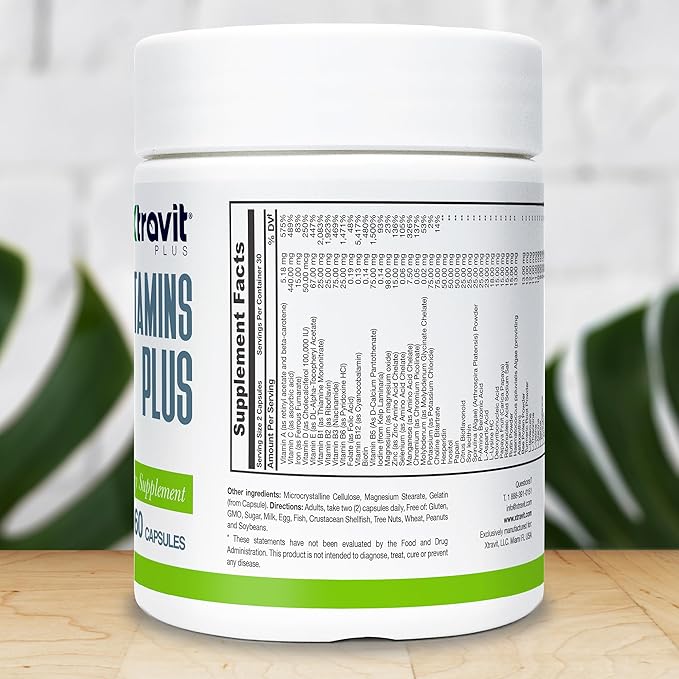 Vitamins Plus Supplement - Natural Daily Men’s &amp Women’s Multivitamin with Iron Minerals Digestive Enzymes &amp Antioxidants for Energy Brain &amp Digestive Support - No Fillers 60 Capsule