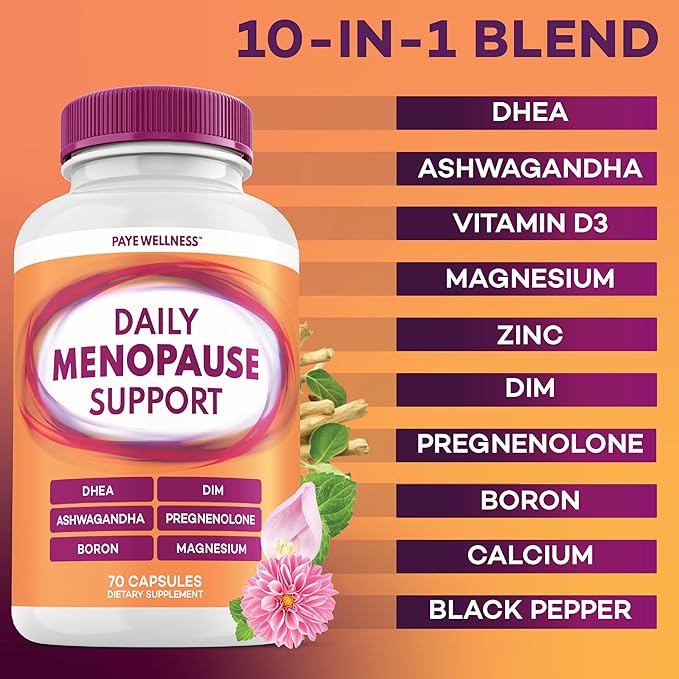 Menopause and Perimenopause Supplement for Women 10-1 Relief Formula for Hot Flashes Night Sweats Mood Energy &amp Hormone – DIM Ashwagandha Vitamin D DHEA Zinc Magnesium 3-Pack 210 Capsules