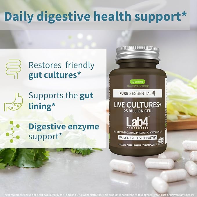 Pure &amp Essential High Absorption Omega-3 Wild Fish Oil 1360mg + Live Cultures+ Lab4 Probiotics Bundle 1000mg EPA &amp DHA with Astaxanthin + 25 Billion CFU Lactobacillus Acidophilus &amp Bifido