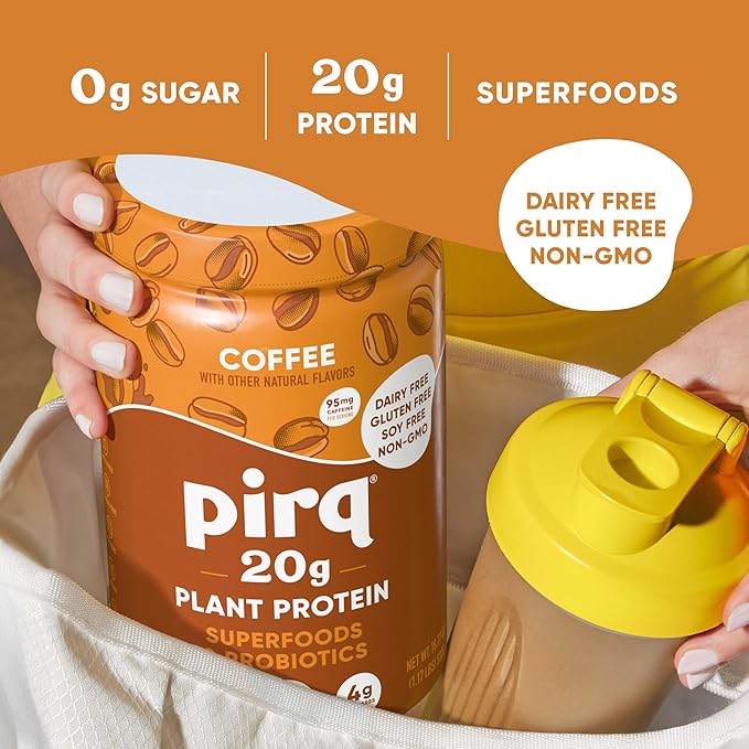 Pirq Dairy Free Protein Powder with 20g Protein Plant Based 2B CFU Probiotics 25 Superfoods Greens and Fruits Vegan 0g Sugar (14 Servings)(Coffee)