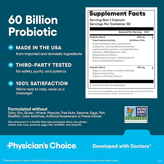 Physician's CHOICE Complete Gut Support System Bundle: Easy Mix Fiber Digestive Enzymes 60 Billion Probiotic &amp Bloat + Gas Probiotic