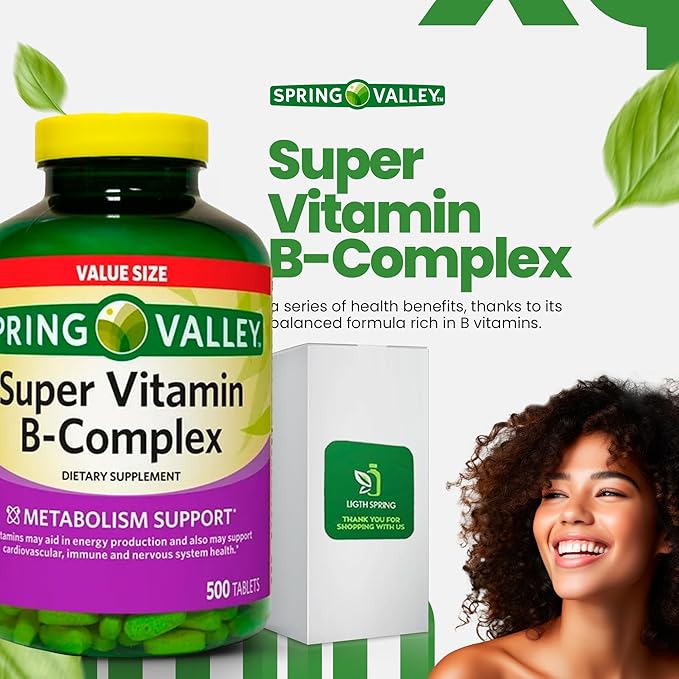 Super B-Complex Tablets 500 Count Dietary Supplement (2 Pack) with Exclusive Vitamins &amp Minerals A to Z - Better Ligth&ampSpring Guide (3 Items)