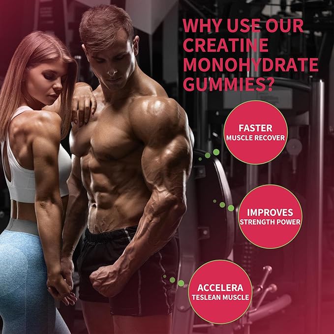Novomins Creatine Monohydrate Gummies 5000mg for Men &amp Women Chewables Creatine Monohydrate for Muscle Strength Muscle Builder Energy Boost Pre-Workout Supplement(90 Count)-Strawberry Flavor