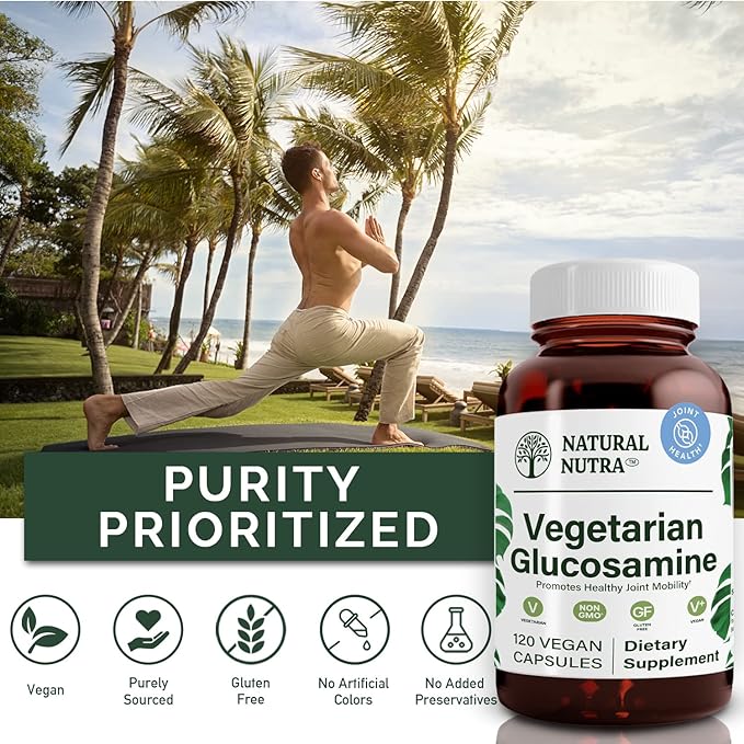 Natural Nutra Vegan and Vegetarian Glucosamine Hydrochloride for Men and Women Kosher Shellfish Free Plant Based Joint Support Supplement Helps Joints Health &amp Mucles Gristle 750mg 120 Caps