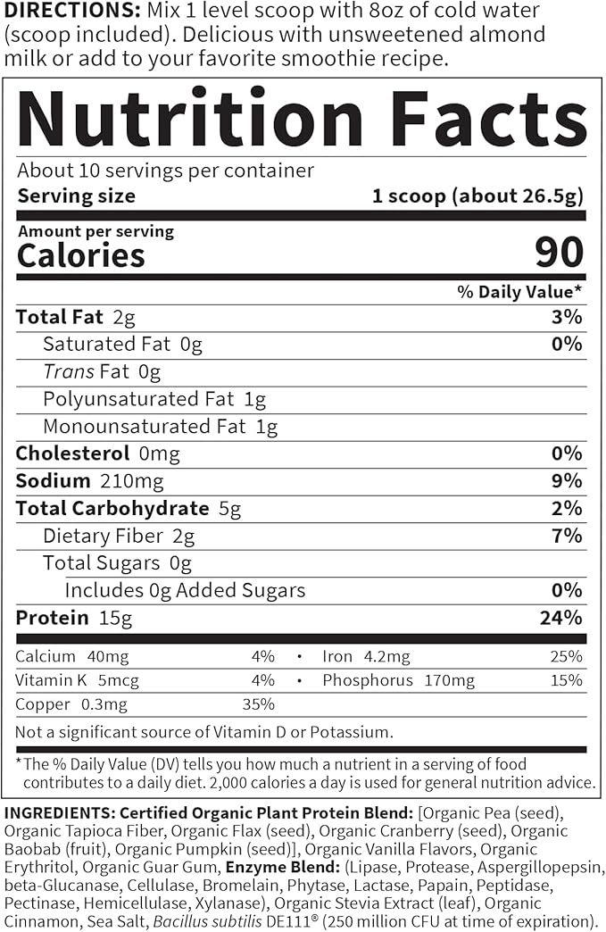 Garden of Life Organic Plant Protein Vanilla Flavor Protein Powder with Probiotics &amp Enzymes – Plant Based Powder Amino Acids Non-GMO Grain-Free Gluten-Free Vegan 10 Servings