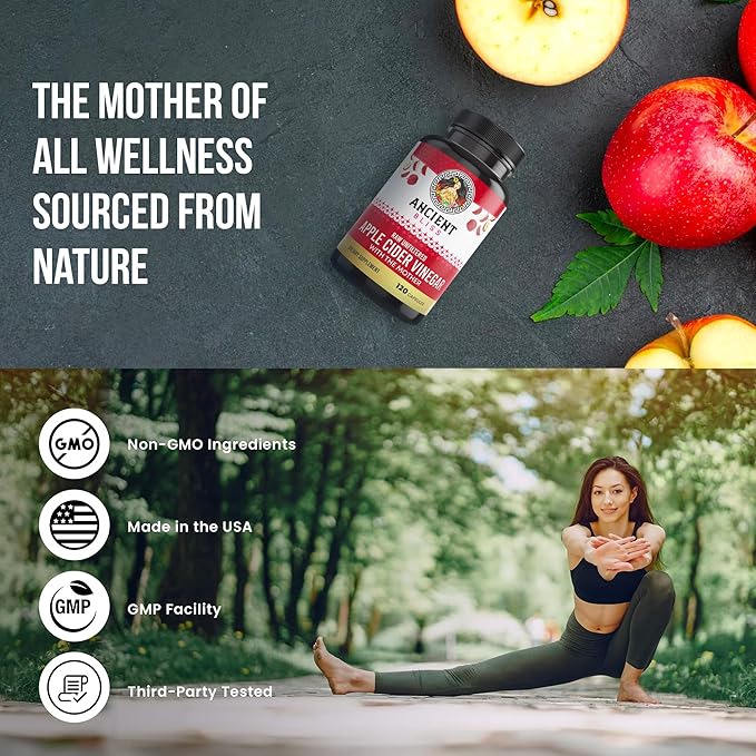 Ancient Bliss Apple Cider Vinegar Organic Capsules with The Mother Helps Improve Digestion Unfiltered Vinegar Capsules 1600MG (120 Capsules)