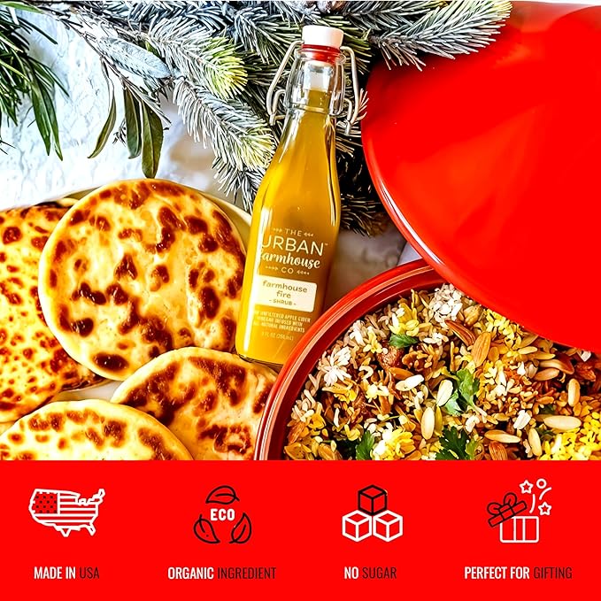 The Urban Farmhouse Co. Organic Vinegar Shrub – Farmhouse Fire 9 oz Bottle – Small Batch Drinking Vinegar w/Apple Cider Vinegar Savory – Cocktail Mixer Gut Health Tonic Wellness Gift
