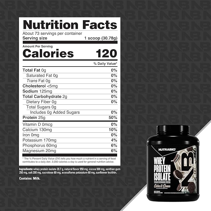NutraBio 100% Whey Protein Isolate Protein Powder 25g Protein with Complete Amino Acid Profile Soy and Gluten Free Low Carb and Low Calorie Whey Protein Powder Cookies &amp Cream 5 Lbs.