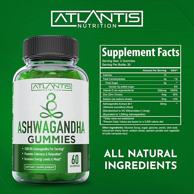 60 Ashwagandha Gummies + 60 Tart Cherry Gummies -Ashwagandha Boosts Energy Levels &amp Strengthens Immune System - Tart Cherry Has Advanced Uric Acid Cleanse for Immediate Gout Pain Reli