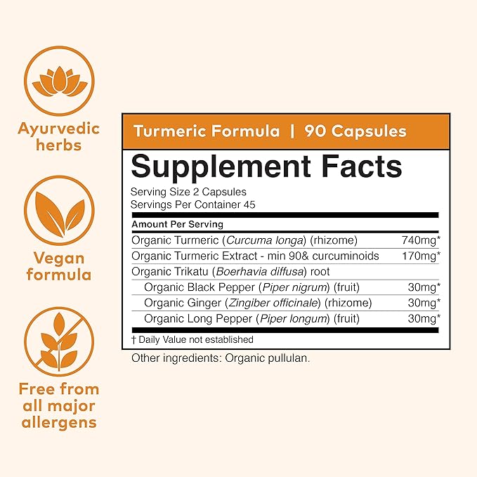 Organic India Turmeric Curcumin Herbal Supplement - Joint Mobility &amp Support Immune System Support Healthy Inflammatory Response Whole Root Supplement Organic Trikatu - 90 Capsules