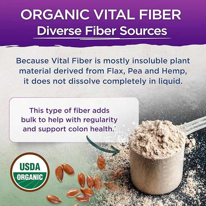 Vital Planet - Vital Fiber Powder Soluble and Insoluble Fiber Supplement with Flax Pea and Hemp Organic Daily Dietary Supplement Supports Gut Digestive Regularity 7.76 oz