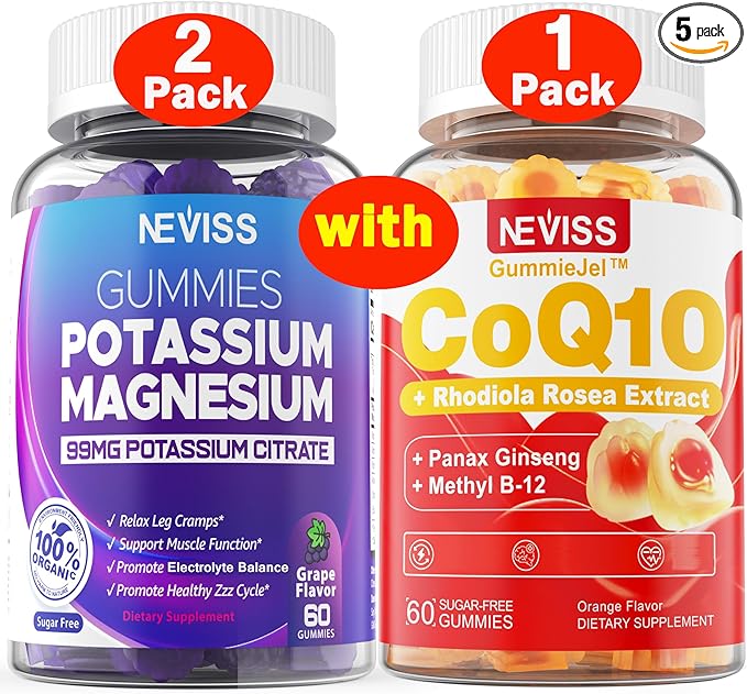 2Pack Potassium Magnesium Gummies + 1Pack CoQ10 Filled Gummies
