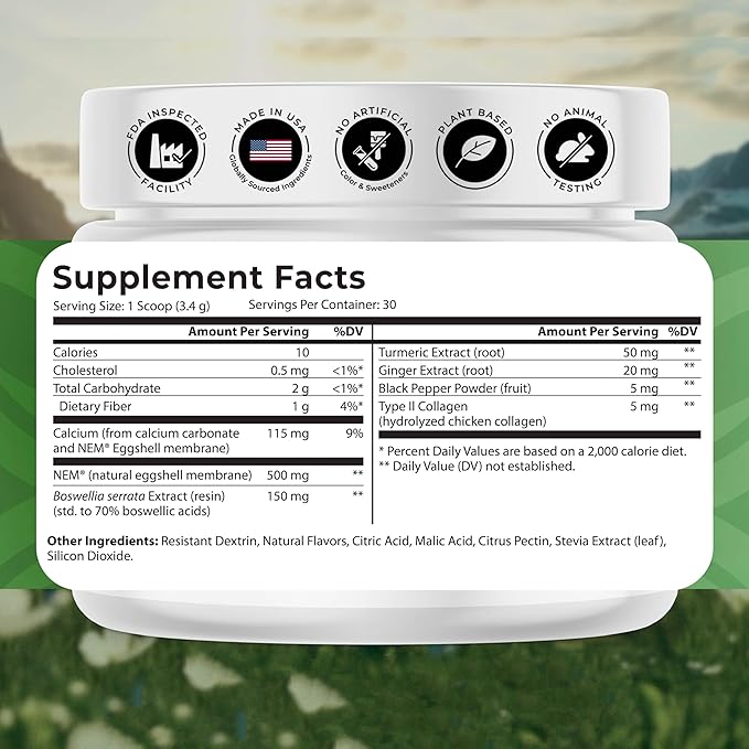 Motion Bliss Joint Supplements for Men &amp Women - Joint Health Support - with NEM Calcium Boswellia Serrata Extract Collagen &amp More - 3.67 Oz - 30 Servings - Citrus Zest Flavor
