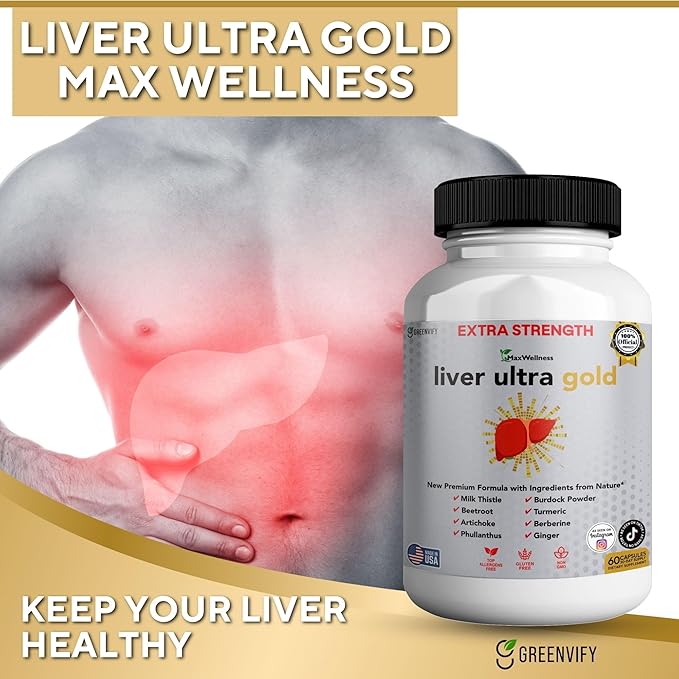 Liver Ultra Gold Extra Strength Supplement 60 Veggie Capsules Natural Liver Support with Milk Thistle Beetroot Artichoke 30 Day Supply (3)
