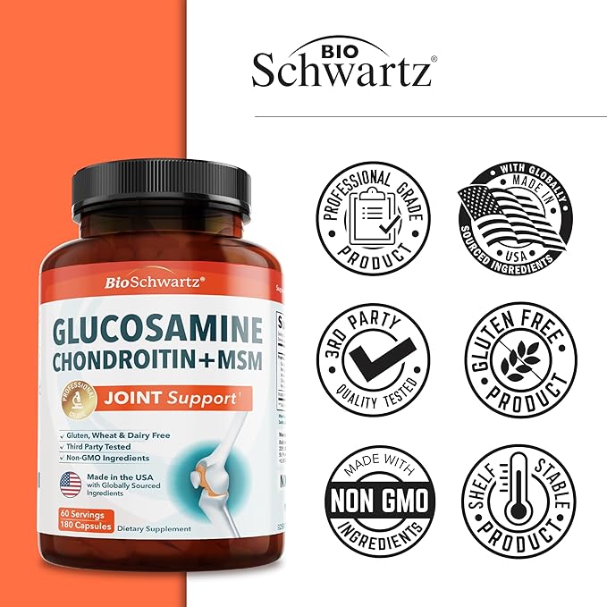 Glucosamine Chondroitin MSM Joint Support Supplement - Collagen Peptides Turmeric and Ginger Hyaluronic Acid Glucosamine Chondroitin Sulfate for Joint Comfort - Gluten Free Non GMO 180 Capsules