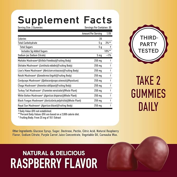 SMNutrition Mushroom Gummies &amp Ashwagandha with Black Pepper | Herbal Adaptogen Bundle with 10 Mushroom Complex (30 Servings) and Ashwagandha Capsules (60 Servings)